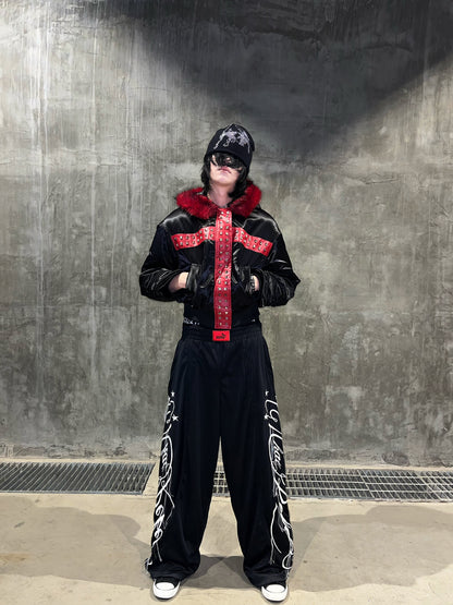 Metal Studs Fake Fur Slim Short Padded Jacket NA8368