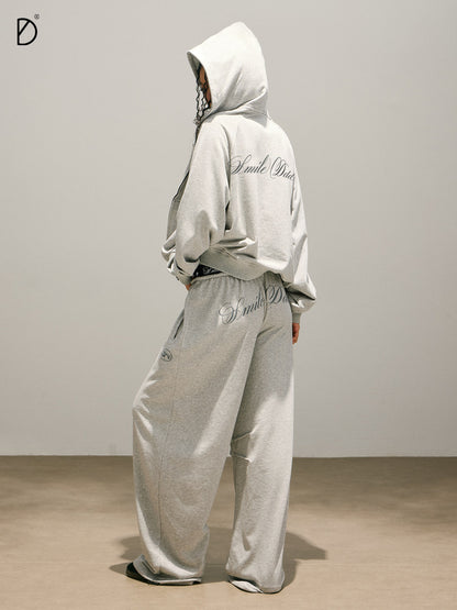 Logo Print Cropped Hoodie & Logo Print Wide Leg Sweatpants Setup NA8942