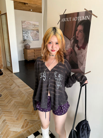 Striped Note Print Star Print Cardigan NA9275