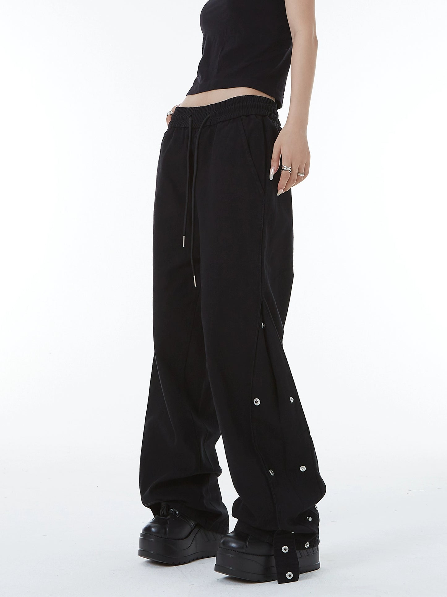 With Hidden Side Buckle Straps Wide-Leg Straight Pants NA3184