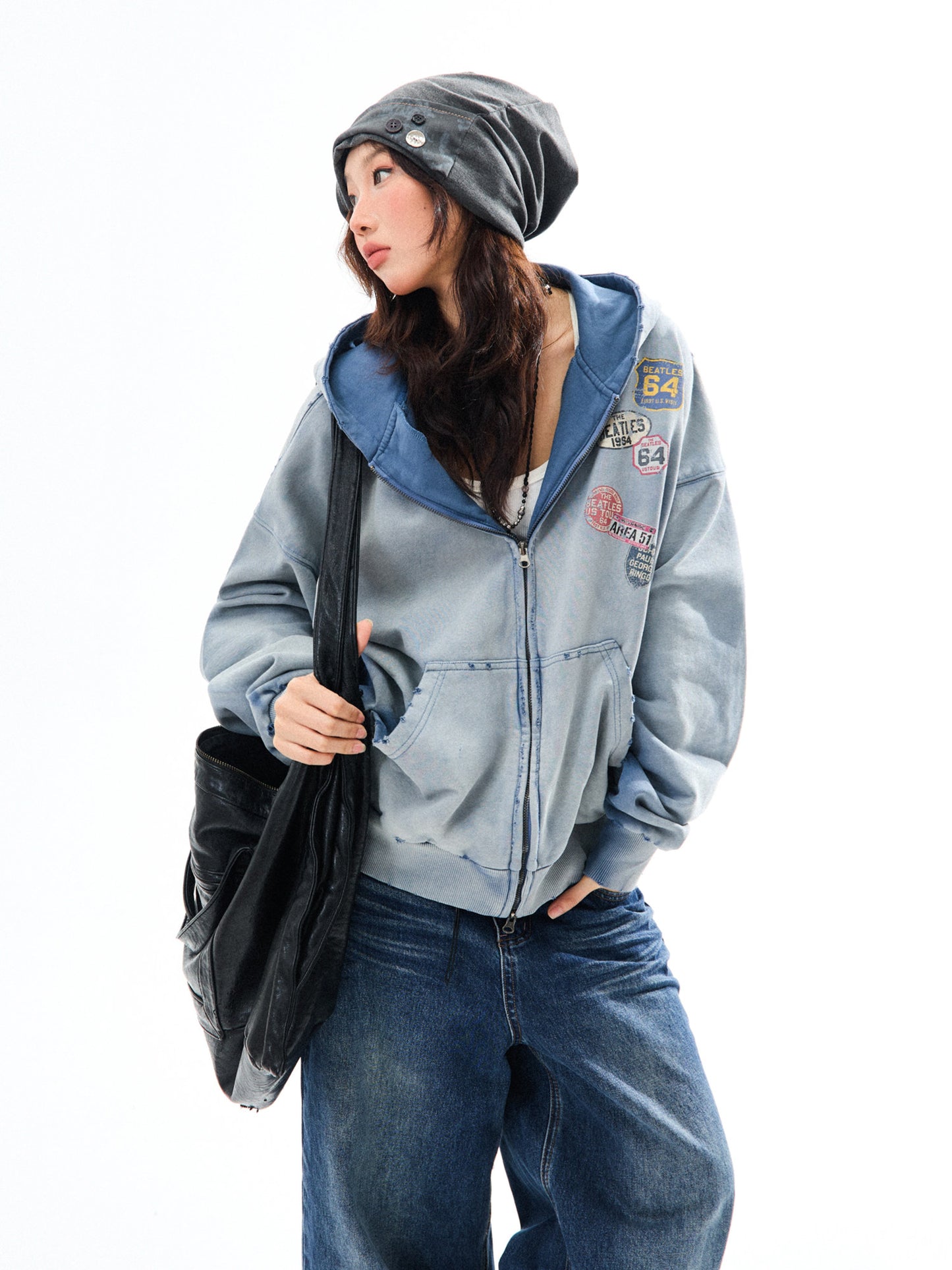 Washed Oversize Zip-Up Hoodie NA9422