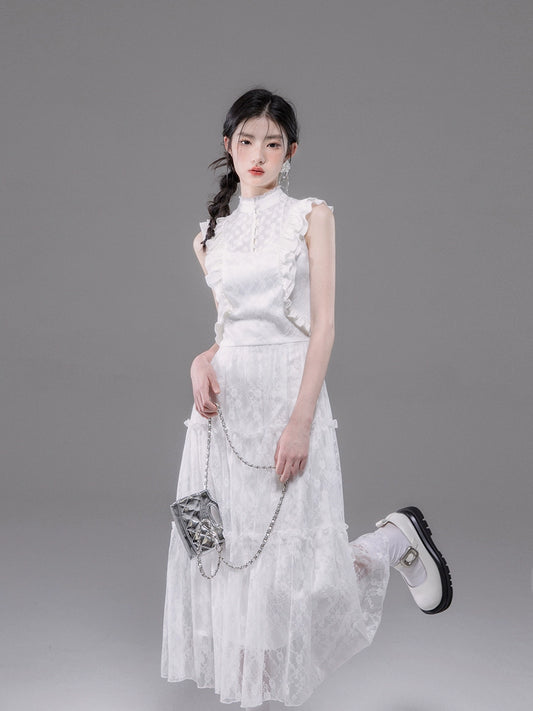 Lace Stand Neck Sleeveless Dress NA5523