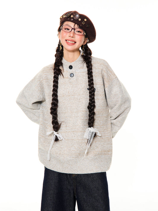 Button-Detail Stand Neck Knit Sweater NA9410