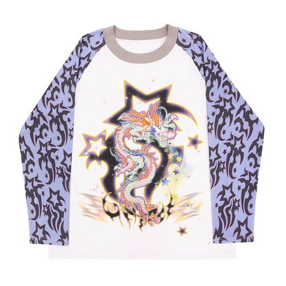 Dragon Print Raglan Long Sleeve T-Shirt NA6639