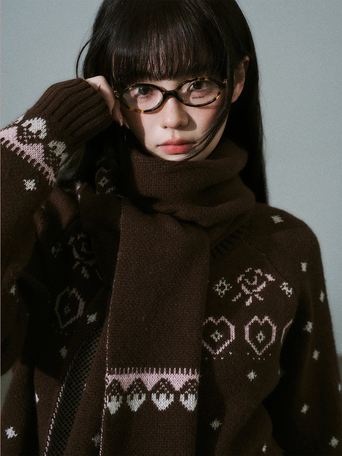 Fair Isle Pattern Wool Blend Scarf Knit Cardigan NA8791