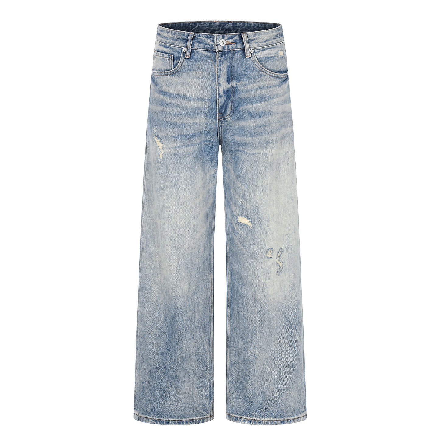 Wash Damage Straight Denim Jeans NA9198