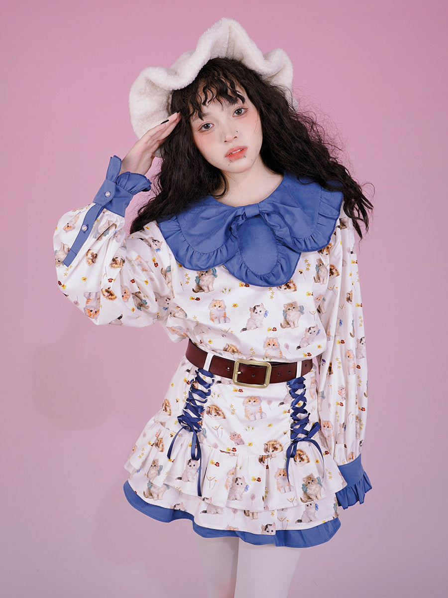 Flower Print Bow Skirt NA8271-K