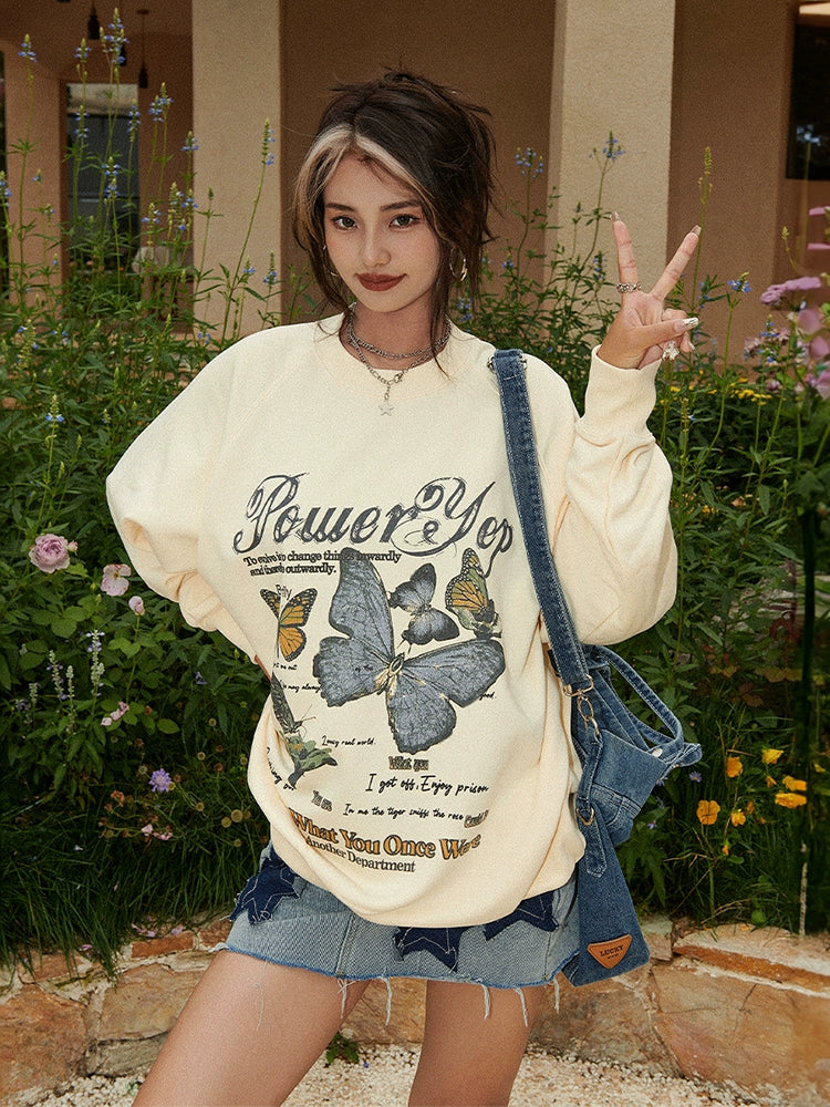 Butterfly Print Oversized Sweatshirt NA2656