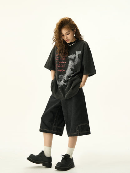 Graffiti Print Oversize Short Sleeve T-shirt NA3106