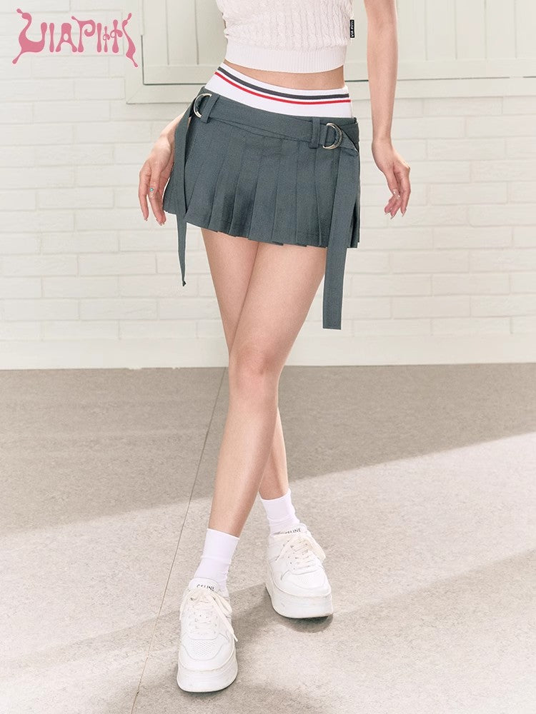 Detachable Two Piece Waist Patchwork Pleated Short Skirt NA4841