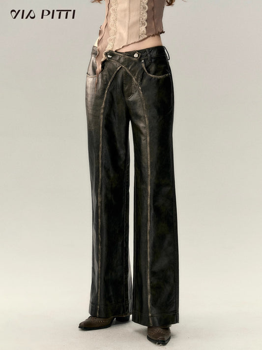 PU Leather Straight Leg Pants NA5105