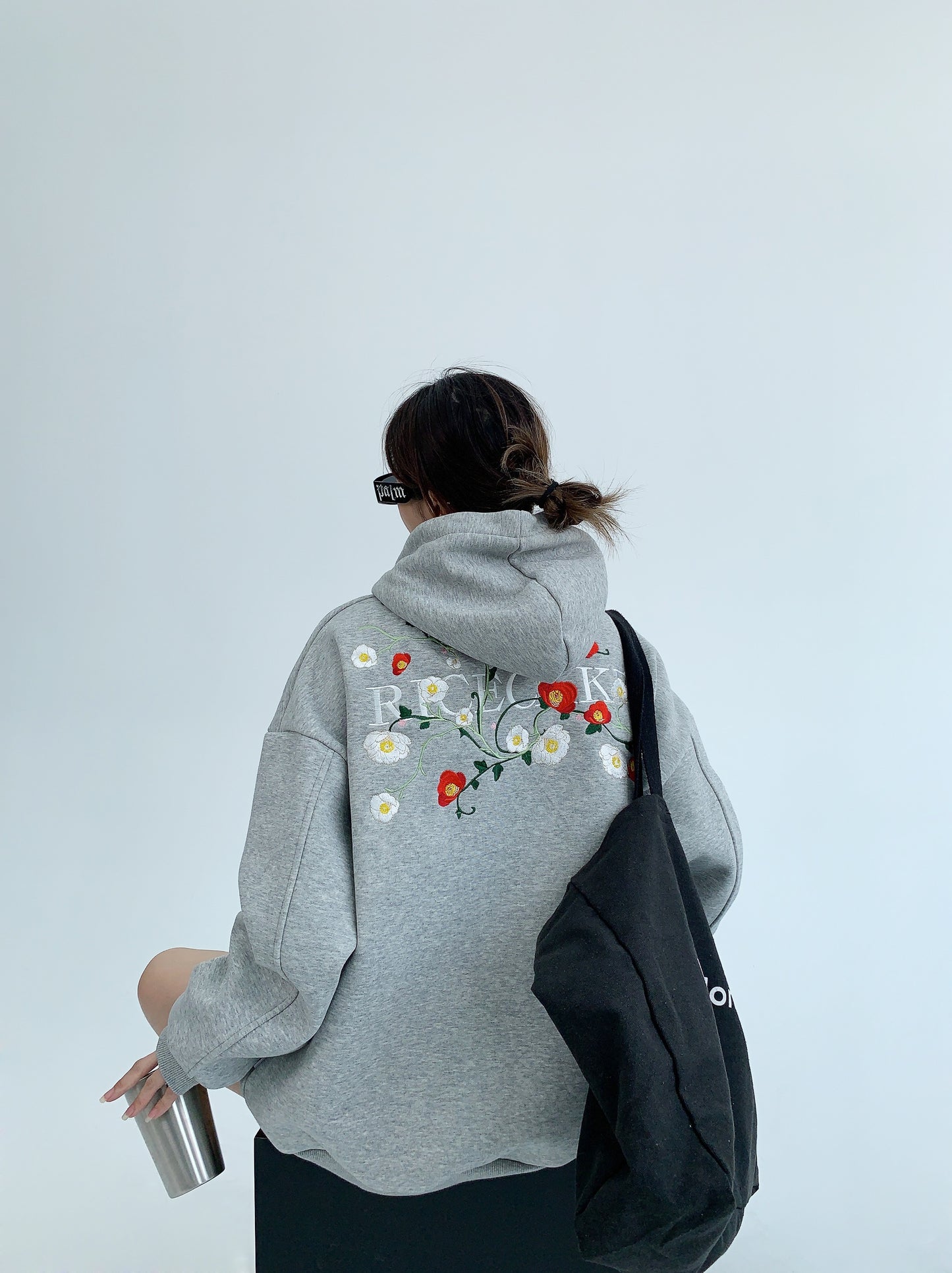 Flower Embroidery Oversized Hoodie NA2803