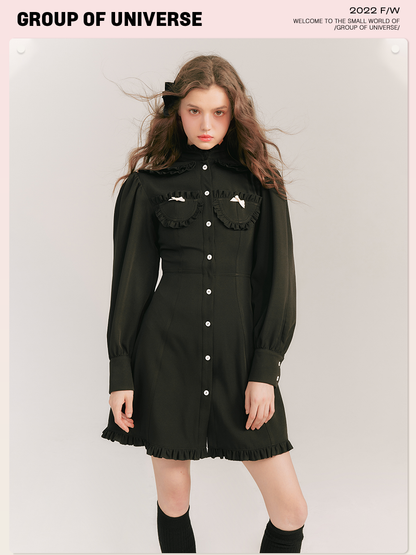 Double Necke Long Sleeve Shirt Dress NA5859