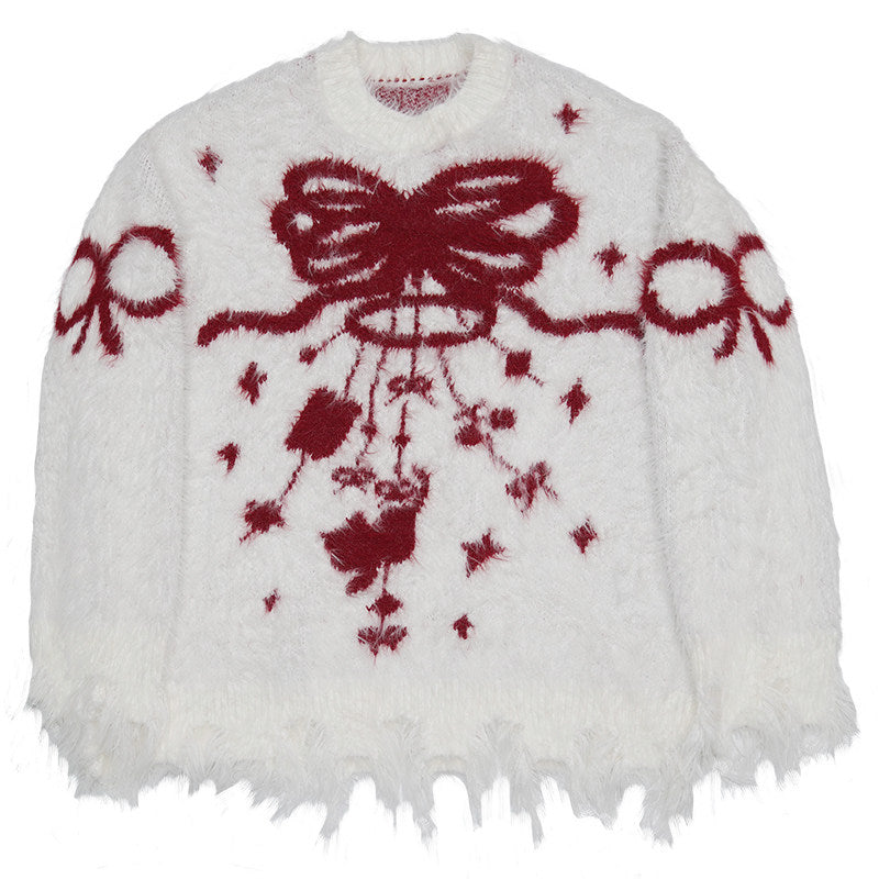 Bow Design Shaggy Knit Sweater NA8304