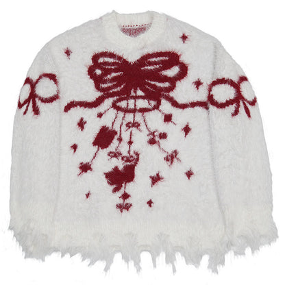 Bow Design Shaggy Knit Sweater NA8304