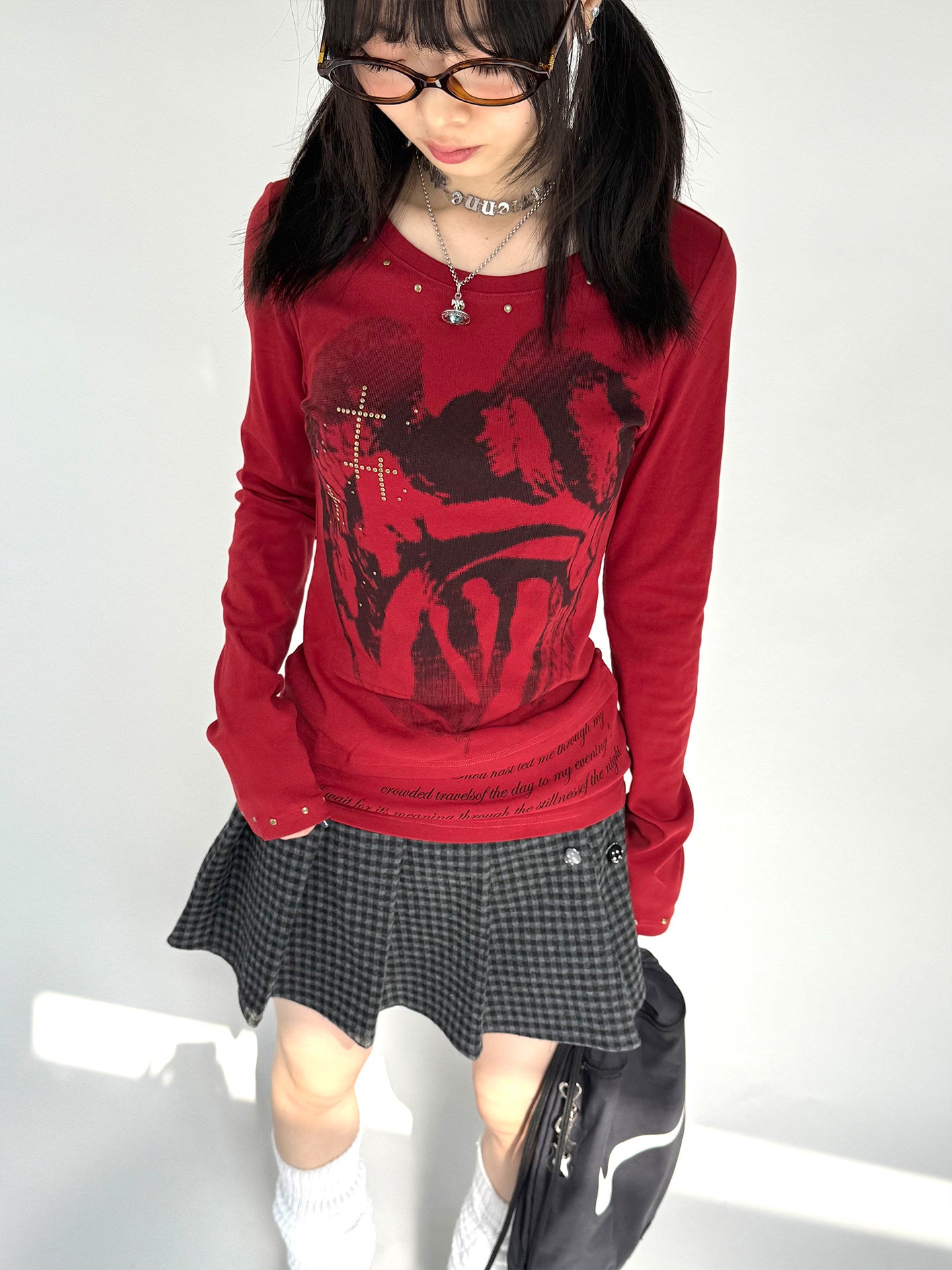 Cross Print Rivet Long Sleeve T-Shirt NA9288