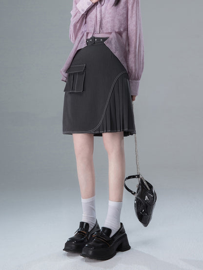 Stereoscopic Pocket Bag Pleated Short Skirt NA5559