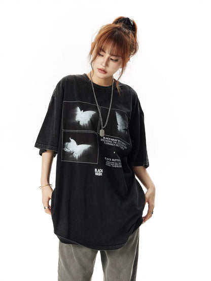 Butterfly Print Round Neck Short Sleeve T-shirt NA2977