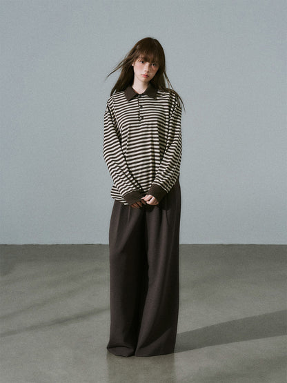 Brown Striped Long Sleeve Polo-Shirt NA8813