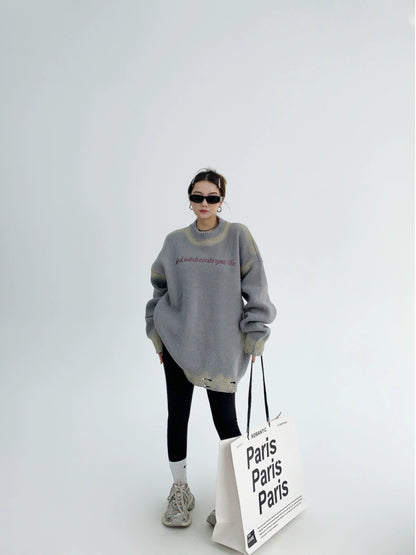 Thick Embroidery Oversized Pullover Knit Sweater NA2822