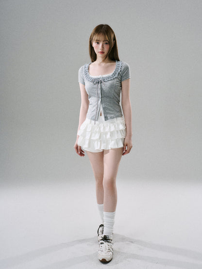 Sweet Girly Lace Ruffle Cargo Skirt NA8816