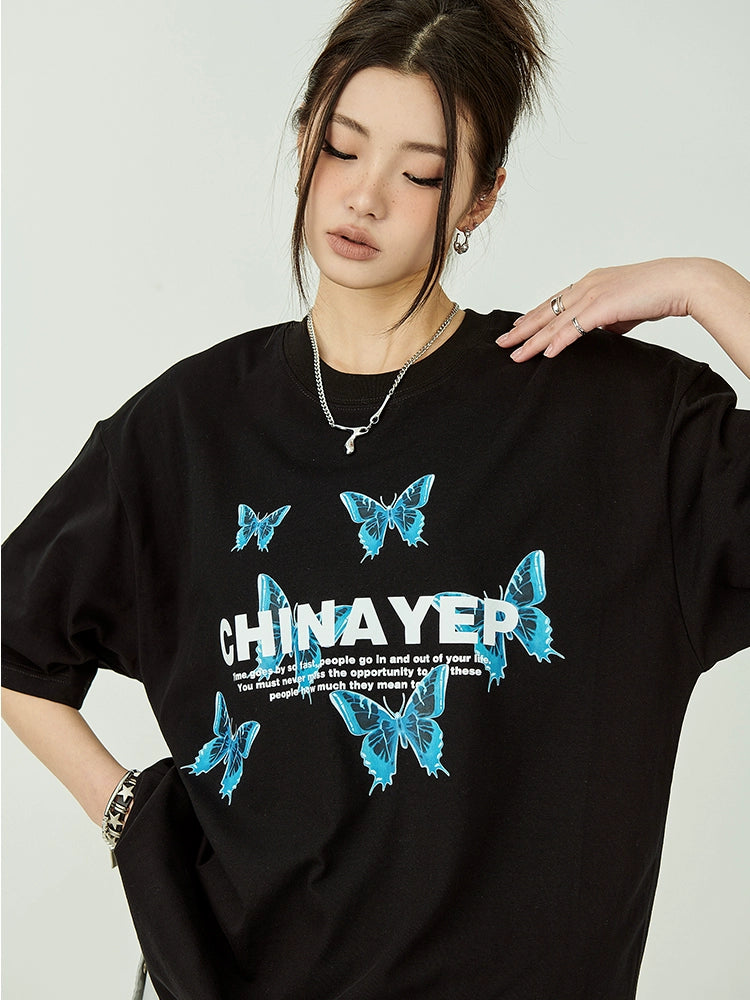 Butterfly Print Oversize Short Sleeve T-Shirt NA2650