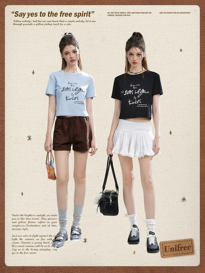 Letter Print Round Neck Short Sleeve T-shirt NA3328