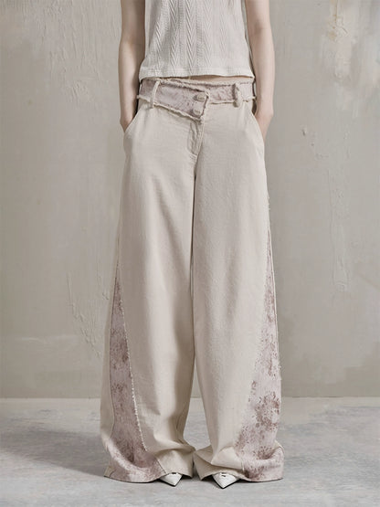 Lace Splicing Low Waist Wide Leg Pants & Belt NA5614