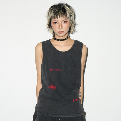 Letter Graffiti Round Neck Sleeveless Tank Top NA9076