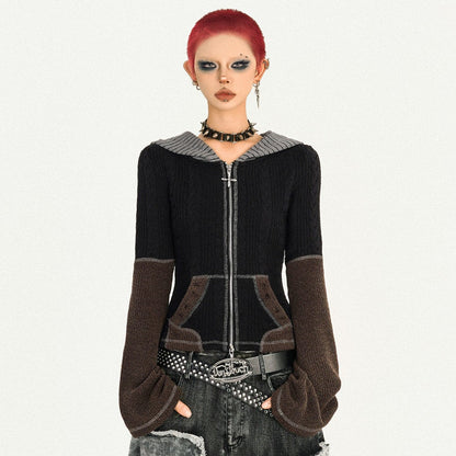 Hooded Zipper Fitted Knit Cardigan NA8572