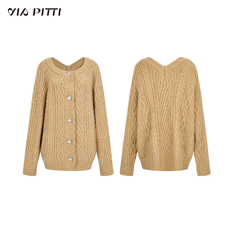 Twists Pattern Reversible V-neck Knit Cardigan NA4897