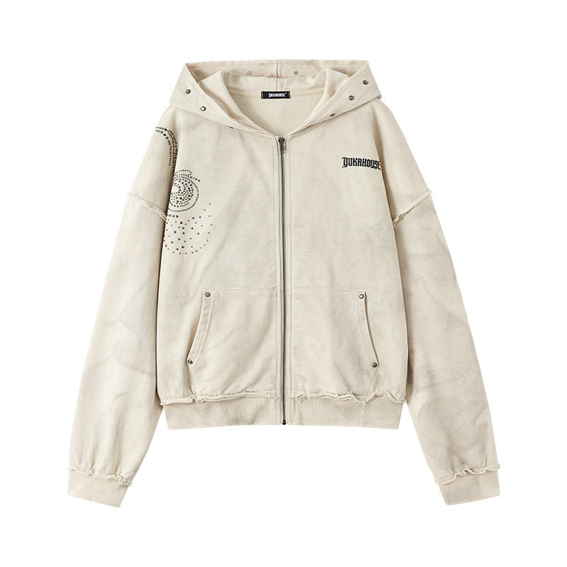 Washed Damage Oversize Zipper Hoodie & Wide Leg Pants Setup NA8913