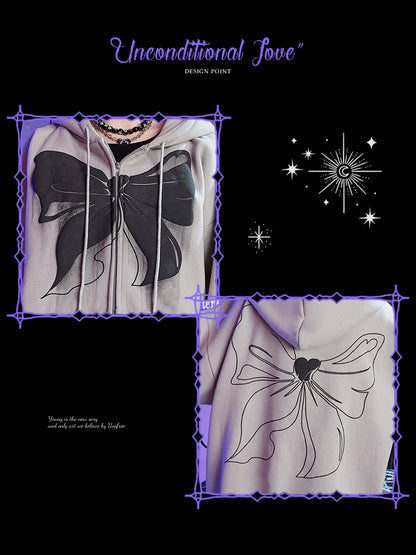 Ribbon Print Zipper Hoodie NA3279