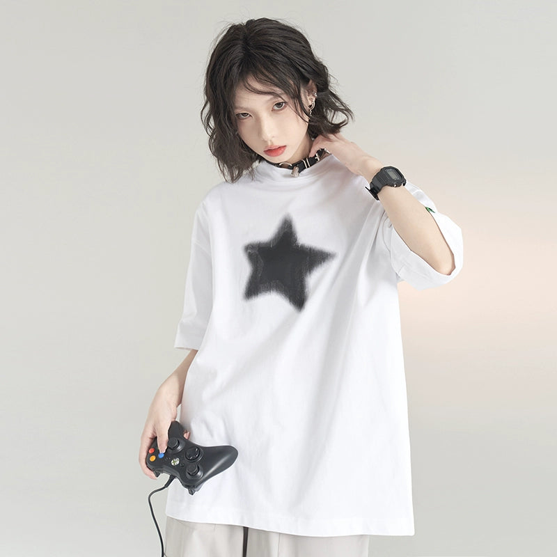 Gradient Star Print Oversize Short Sleeve T-Shirt NA2761