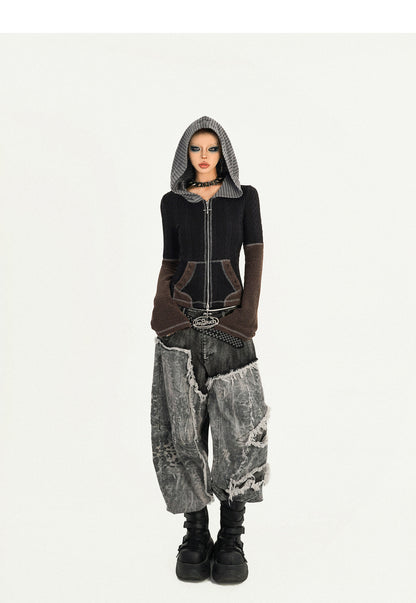 Hooded Zipper Fitted Knit Cardigan NA8572