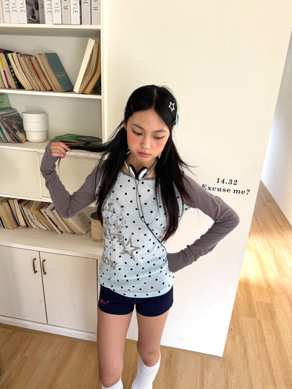 Polka Dot Letter Print Fake Layered Fitted Long Sleeve T-Shirt NA9295