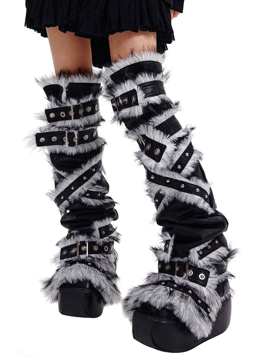 Buckle Design Fake Fur Leg Warmer NA6691