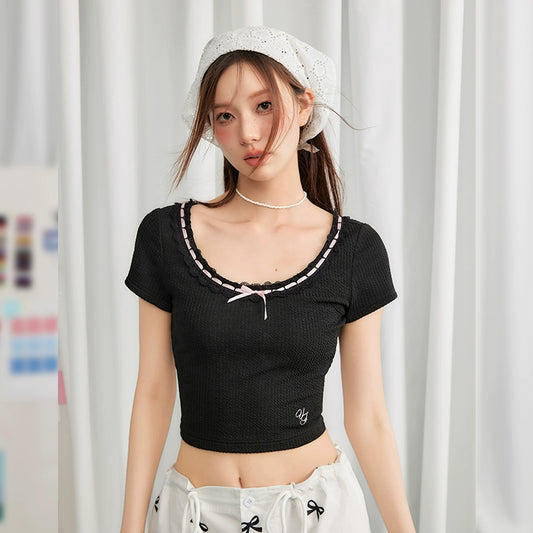 Lace And Ribbon Short Sleeve T-shirt NA3207