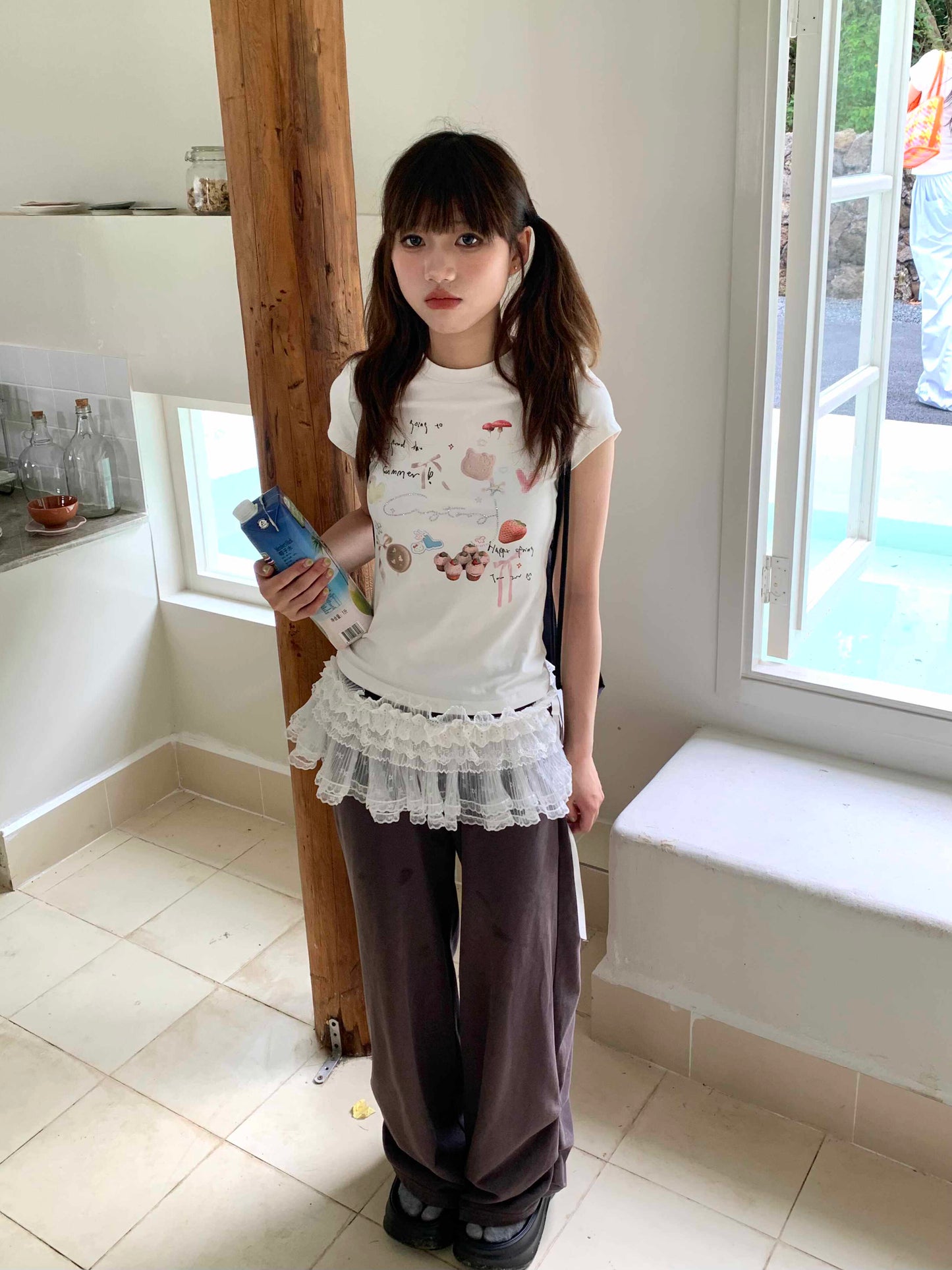 Rhinestone Drawstring Wide Leg Sweatpants NA9289