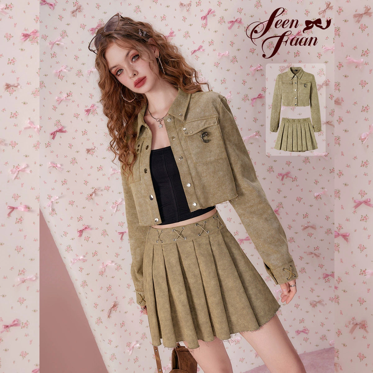 Pleats Short Skirt & Short Jacket  Setup NA6848