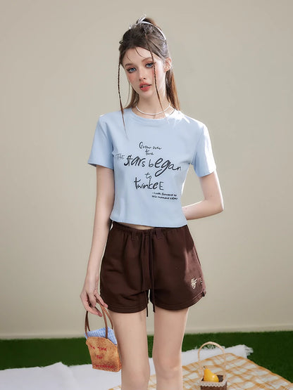 Letter Print Round Neck Short Sleeve T-shirt NA3328