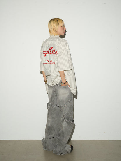Washed Panel Cargo Pocket Wide Leg Denim Jeans NA9108