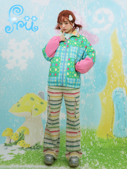 Cartoon Print Reversible Boa Colorful Jacket NA6578