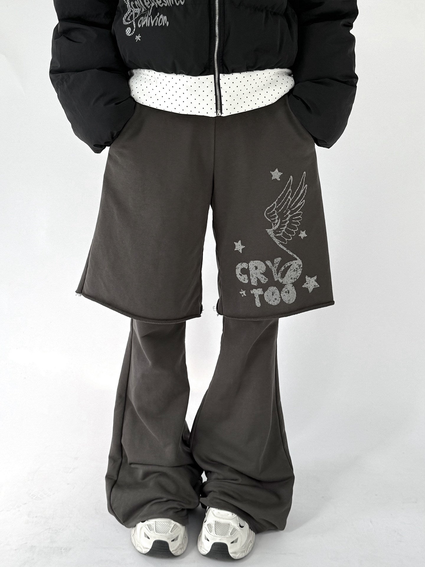 Fake Layered Half Flare Low Rise Pants NA9259