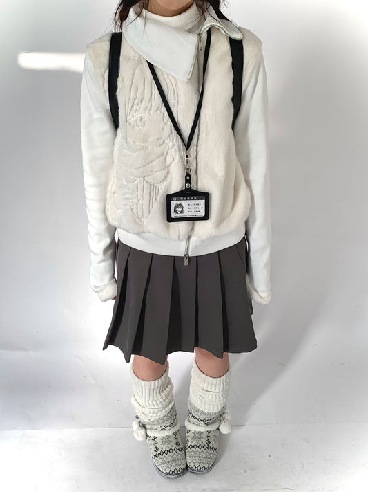 Fleece Embroidery Asymmetrical Zipper Jacket NA9263
