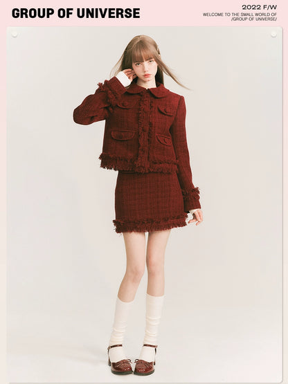 Round Collar Tweed Jacket & A-Line Tweed Skirt Setup NA5863