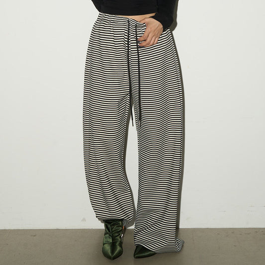 Drawstring Waist Stripe Wide Leg Pants NA9150