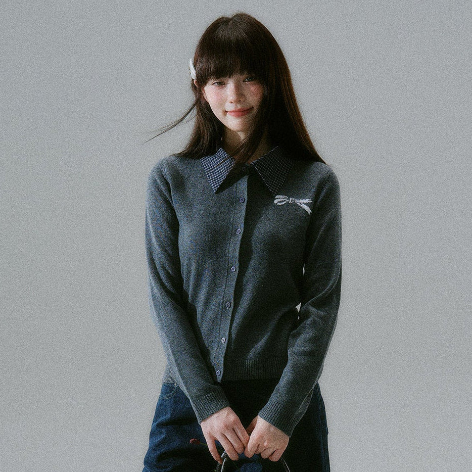 Shirt Collar Wool College Knit Cardigan NA8797