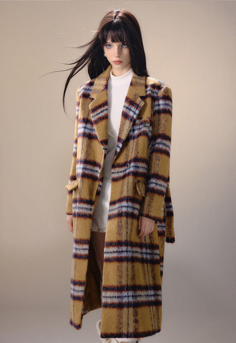 Plaid Woolen Long Coat NA5687