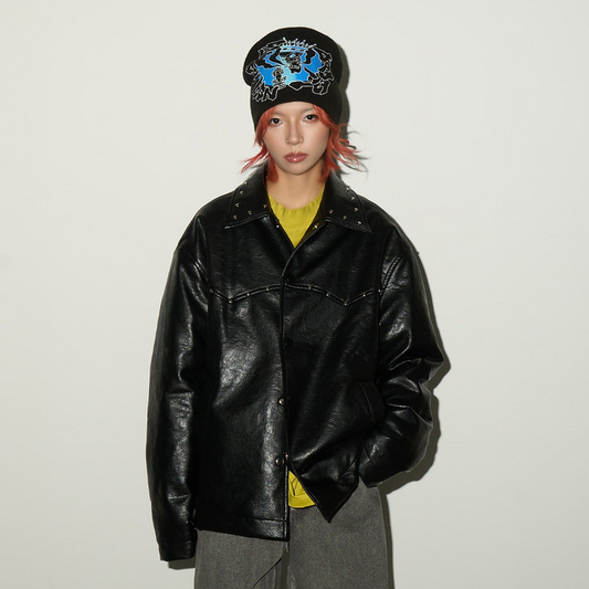 Studs Panel PU Leather Jacket NA9092